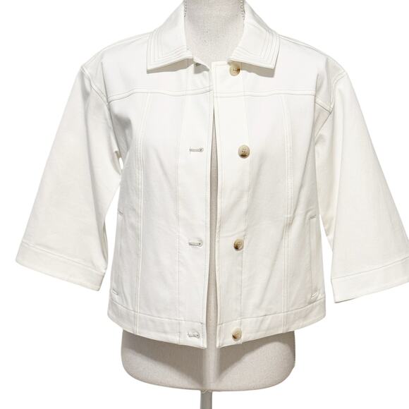 Lysse White Cropped Denim Jacket 3/4 Length Sleeves Size XS - Picture 11 of 11